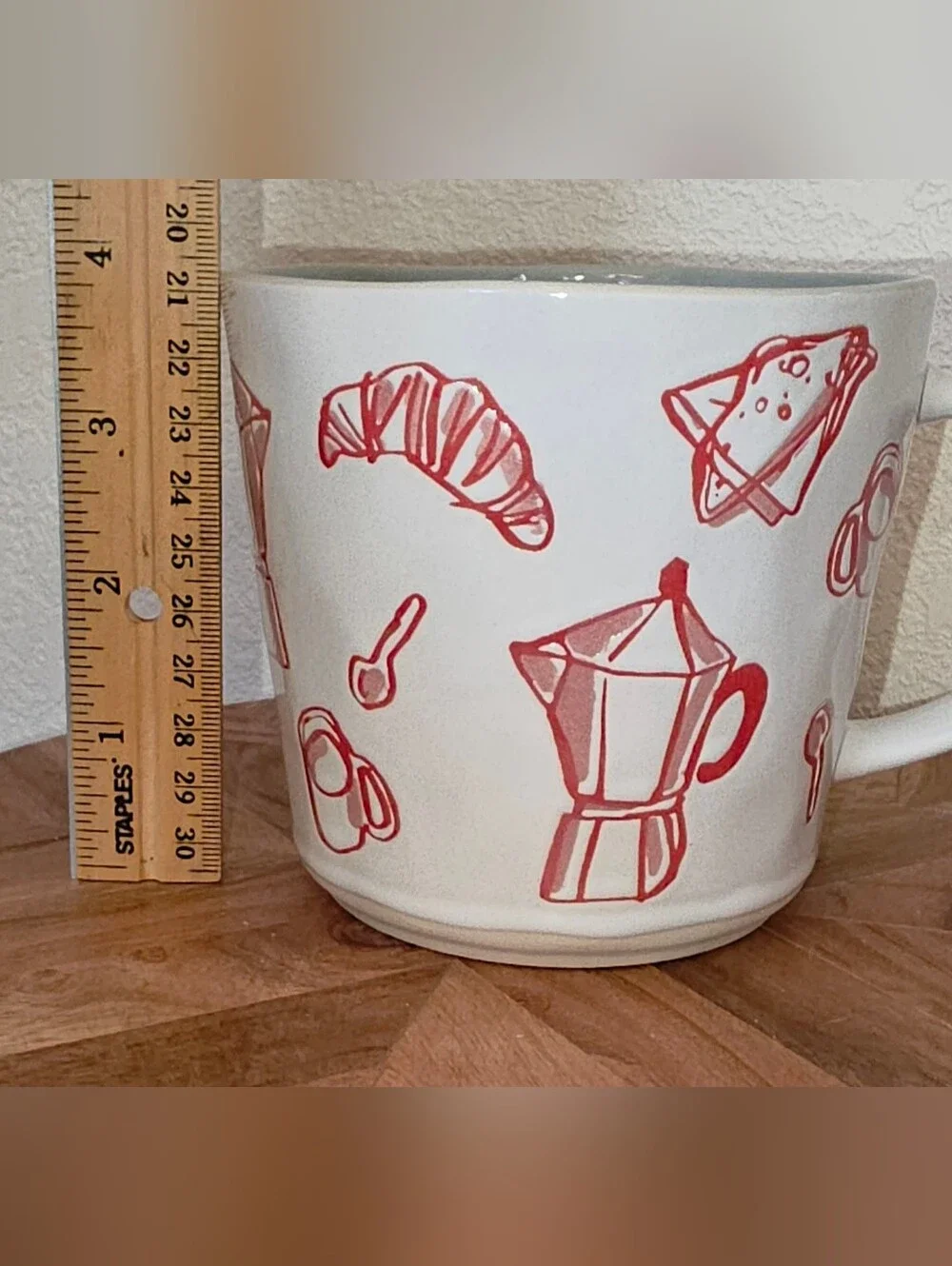 Prima Design Wakey Wakey Ceramic Coffee Mug with Red Breakfast Icons